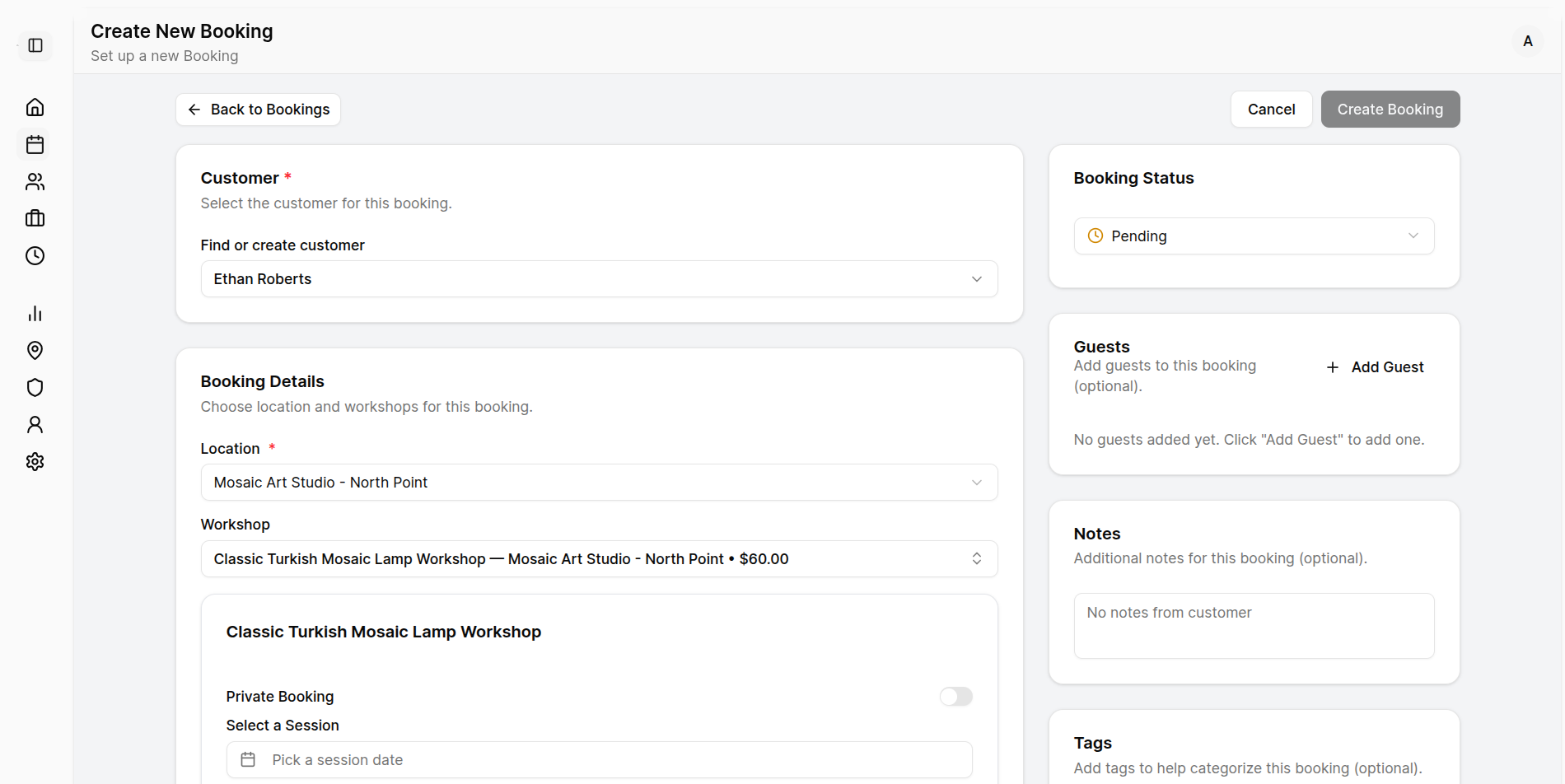 Customizable booking parameters