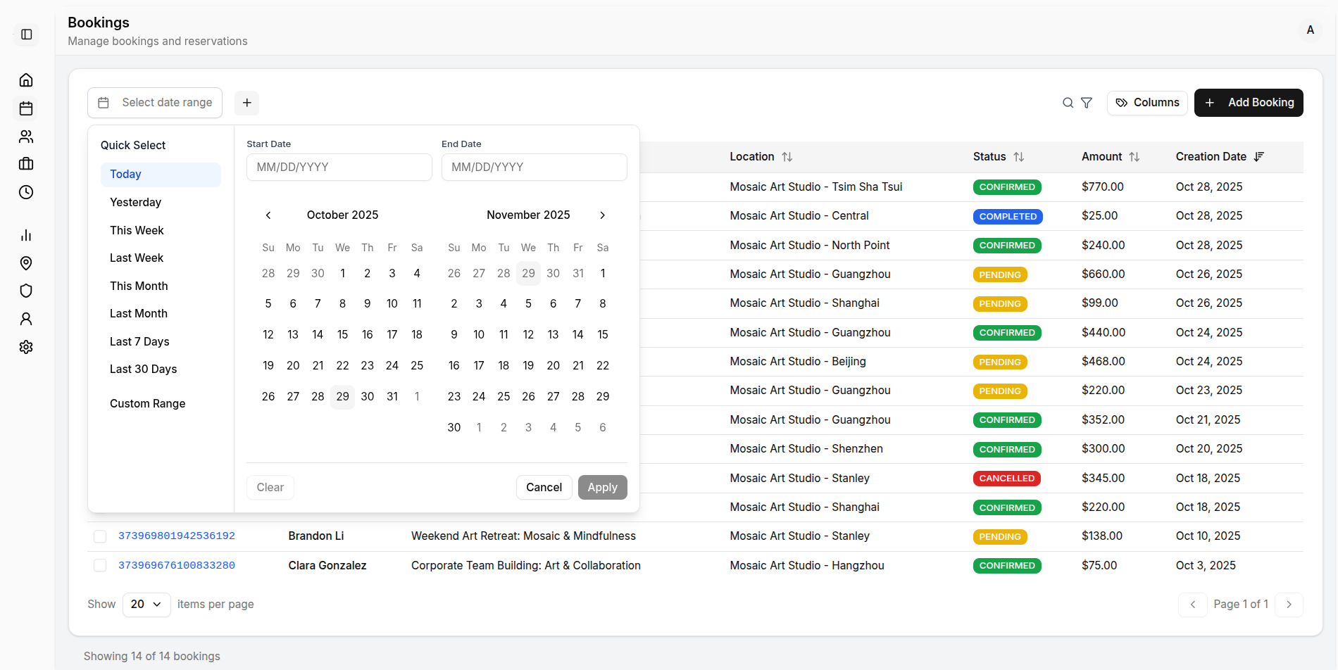 Workshop scheduling interface