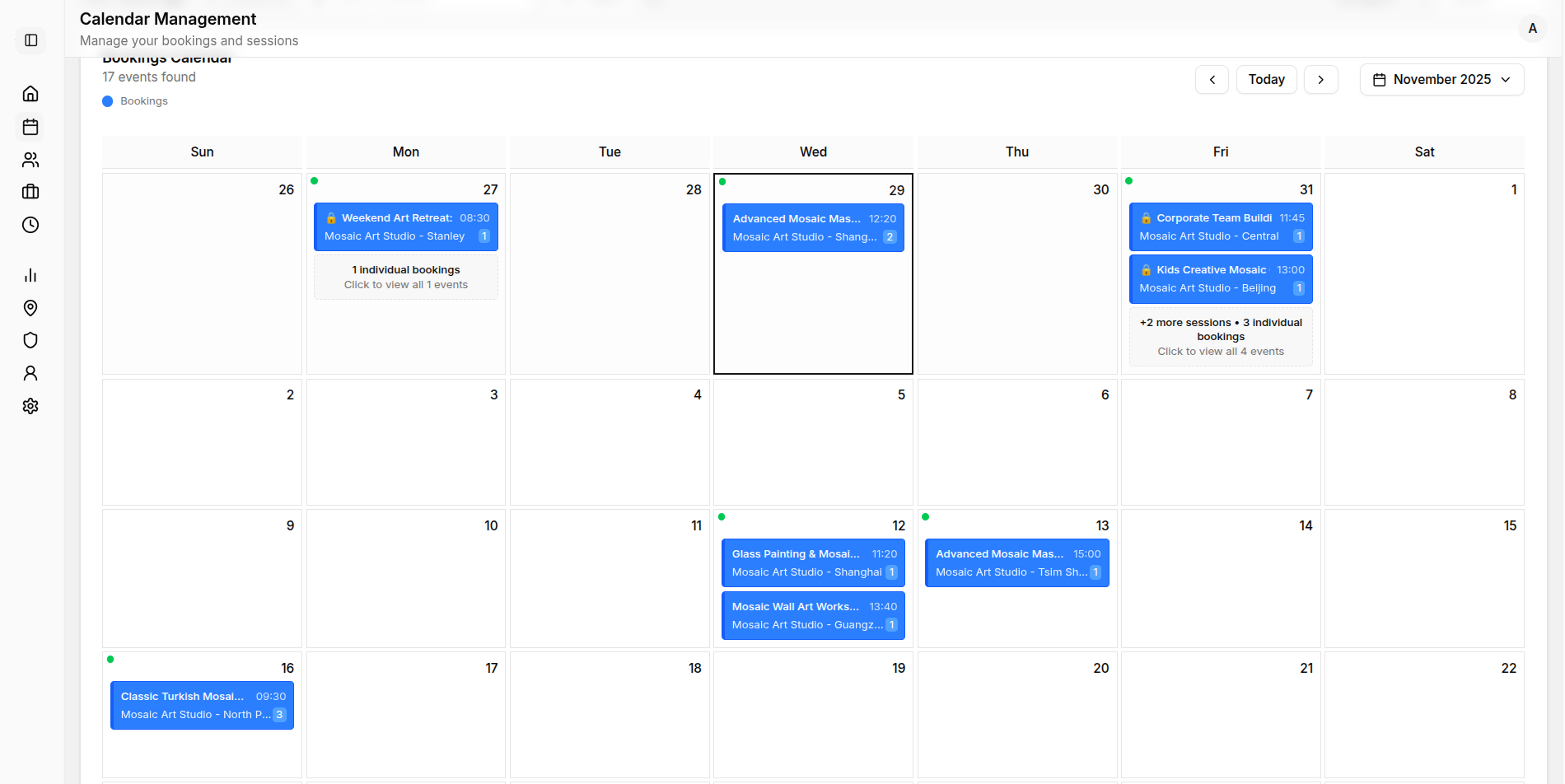 Calendar availability matrix